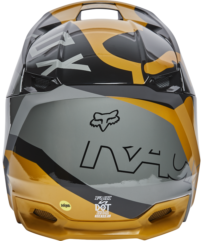 Fox Racing V1 Skew Off Road Helmet Black/Gold - Rear View