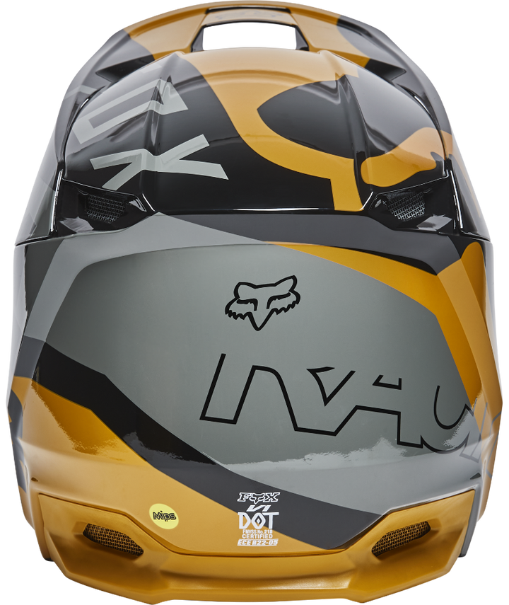 Fox Racing V1 Skew Off Road Helmet Black/Gold - Rear View