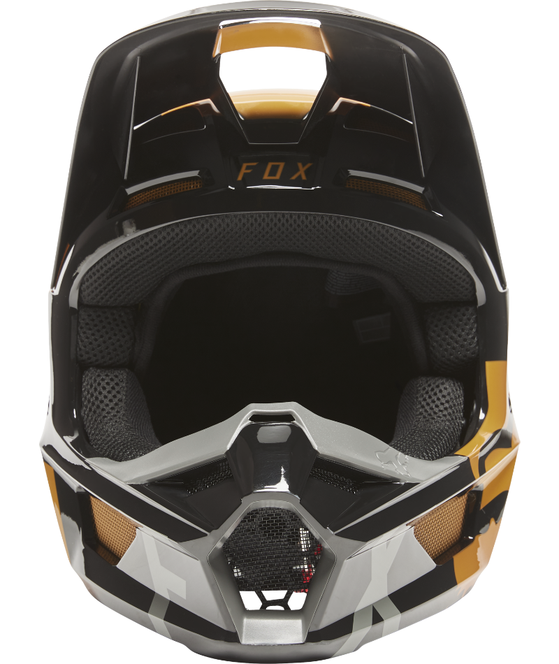 Fox Racing V1 Skew Off Road Helmet Black/Gold - Front View