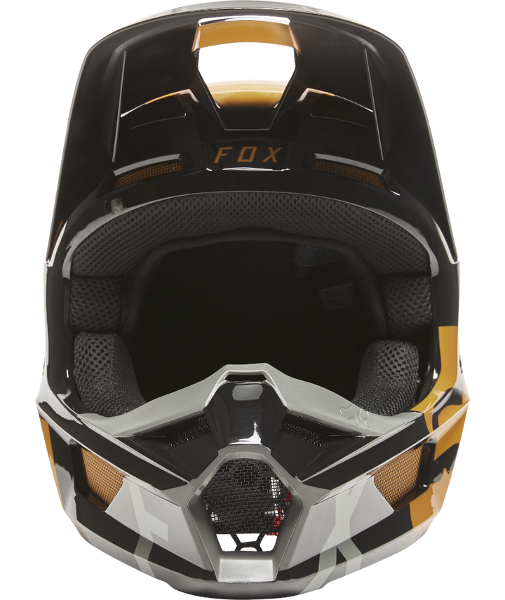Fox Racing V1 Skew Off Road Helmet Black/Gold - Front View