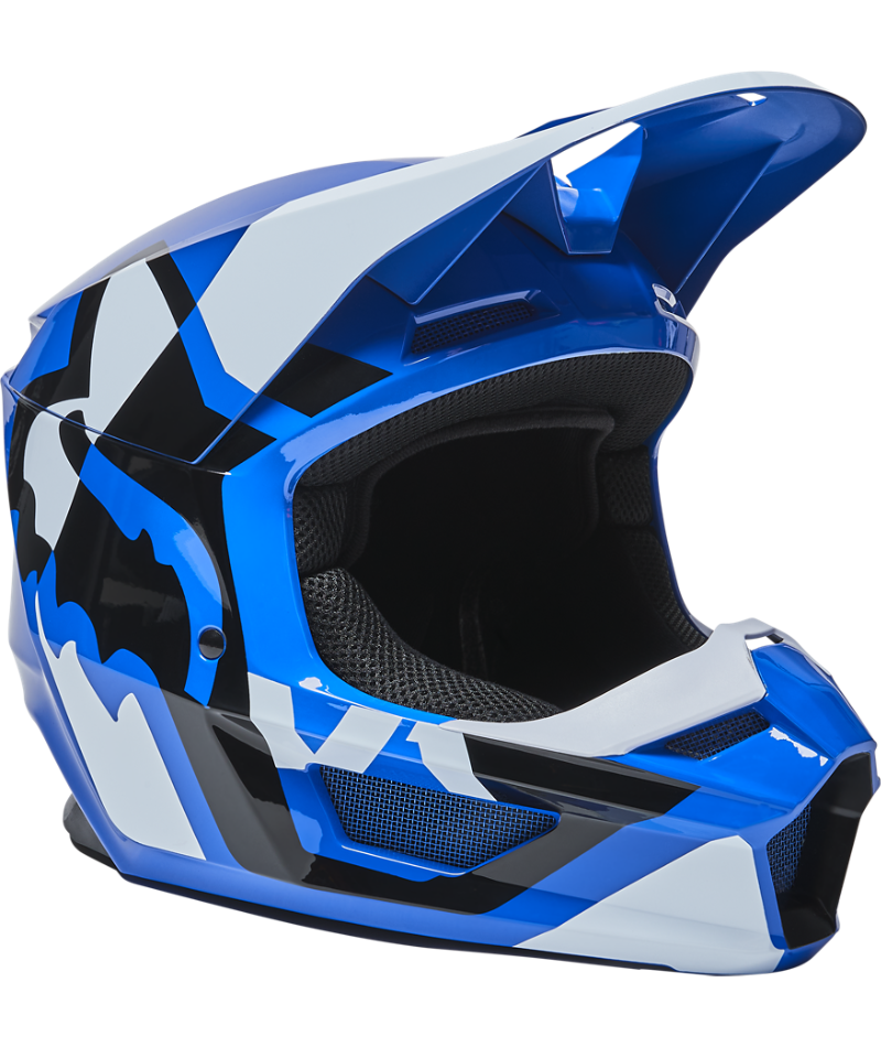 Fox Racing V1 Lux Off Road Helmet Blue - Front Right Side View