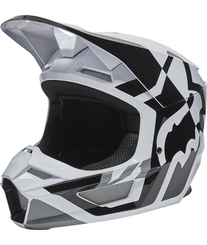 Fox Racing V1 Lux Off Road Helmet Black/White - Front Left Side View