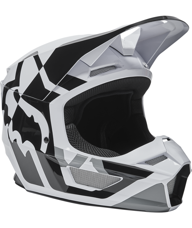 Fox Racing V1 Lux Off Road Helmet Black/White - Front Right Side View