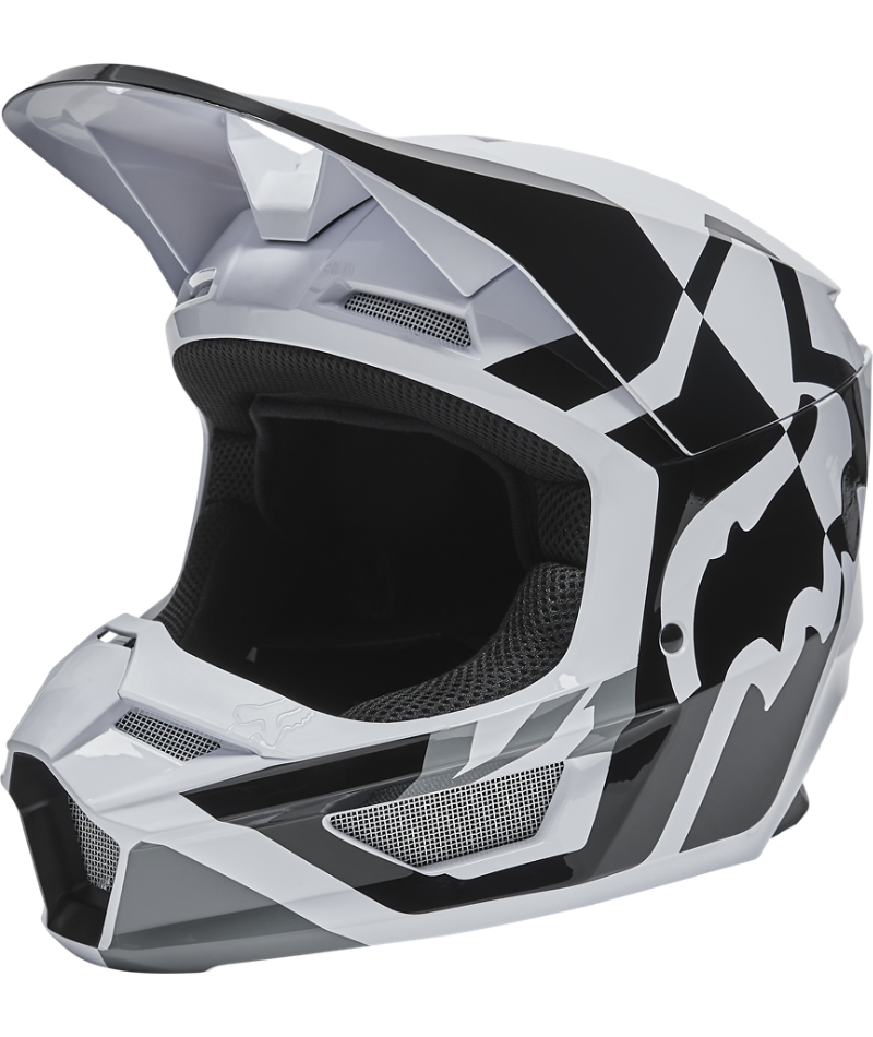 Fox Racing V1 Lux Youth Off Road Helmet Black/White - Front Left Side View