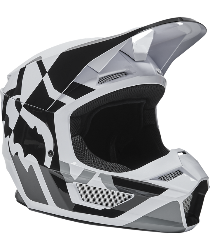 Fox Racing V1 Lux Youth Off Road Helmet Black/White - Front Right Side View