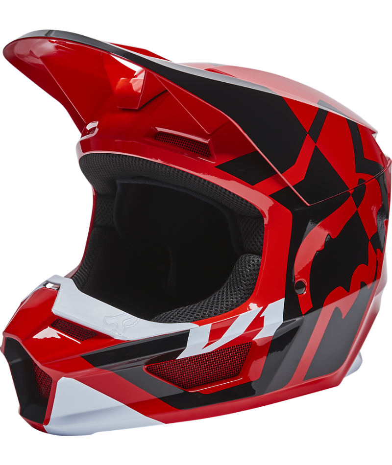 Fox Racing V1 Lux Youth Off Road Helmet Flo Red - Front Left Side View