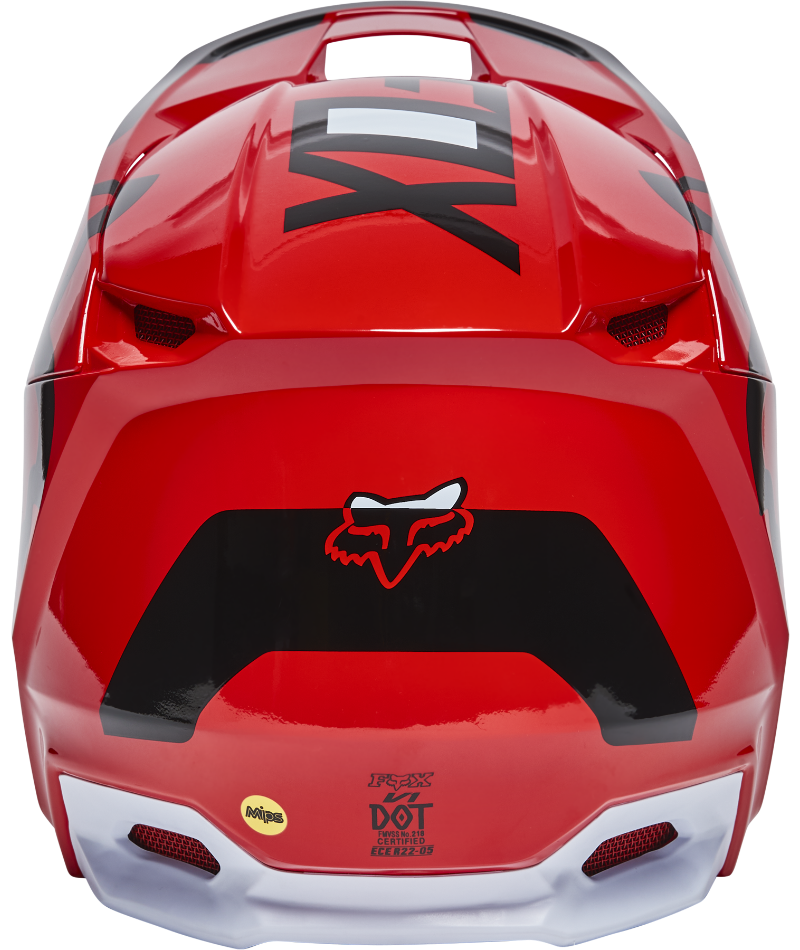 Fox Racing V1 Lux Youth Off Road Helmet Flo Red - Rear View