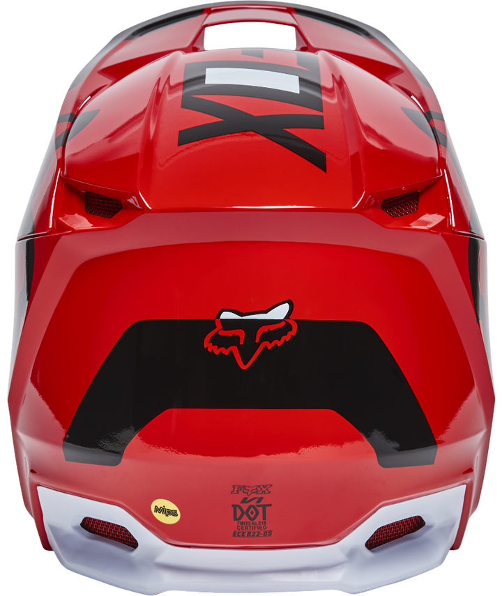 Fox Racing V1 Lux Youth Off Road Helmet Flo Red - Rear View