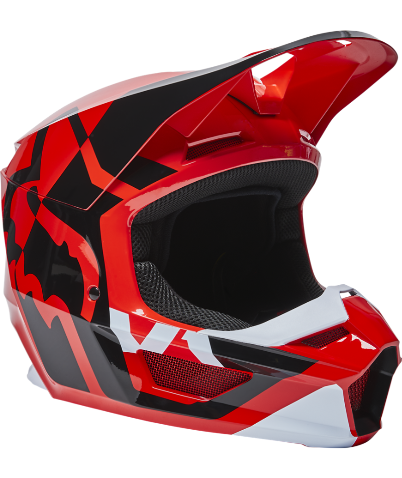 Fox Racing V1 Lux Youth Off Road Helmet Flo Red - Front Right Side View