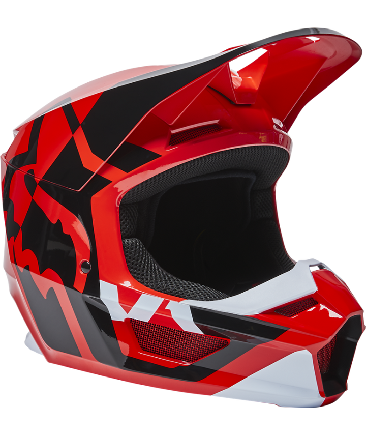 Fox Racing V1 Lux Youth Off Road Helmet Flo Red - Front Right Side View