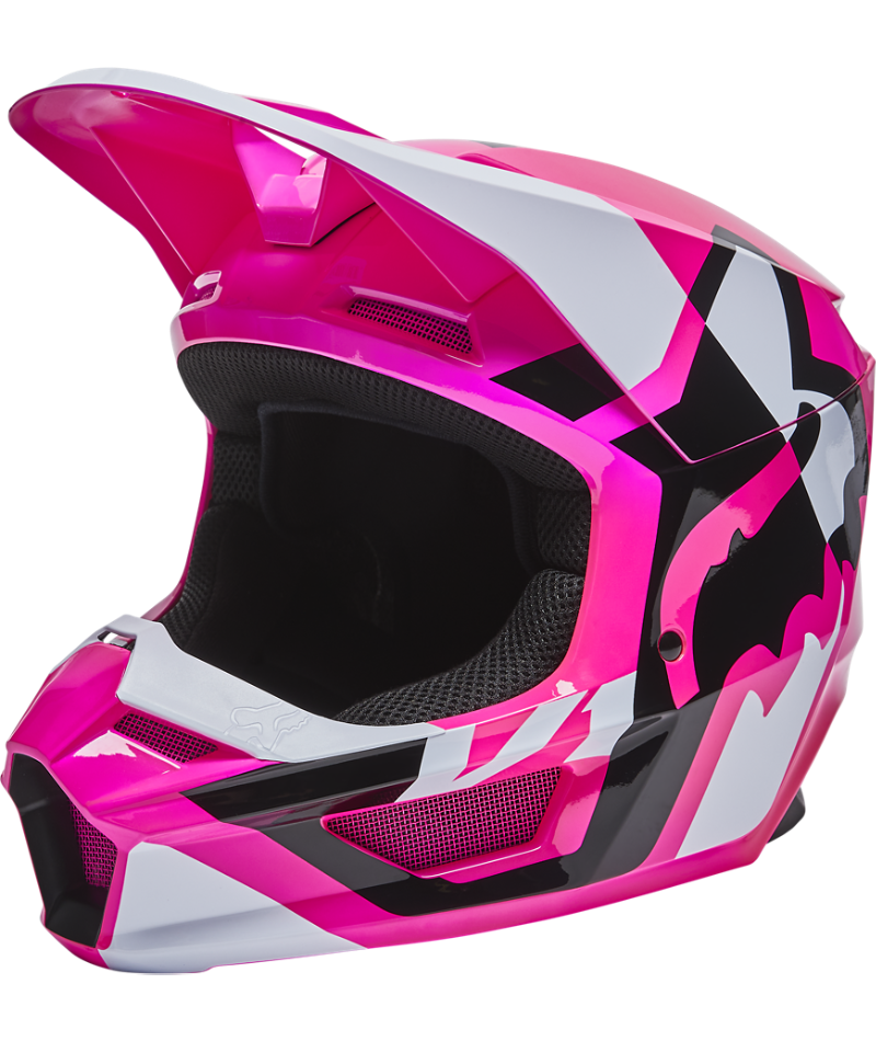 Fox Racing V1 Lux Youth Off Road Helmet Pink - Front Left Side View