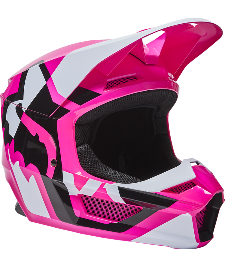 Fox Racing V1 Lux Youth Off Road Helmet Pink - Front Right Side View