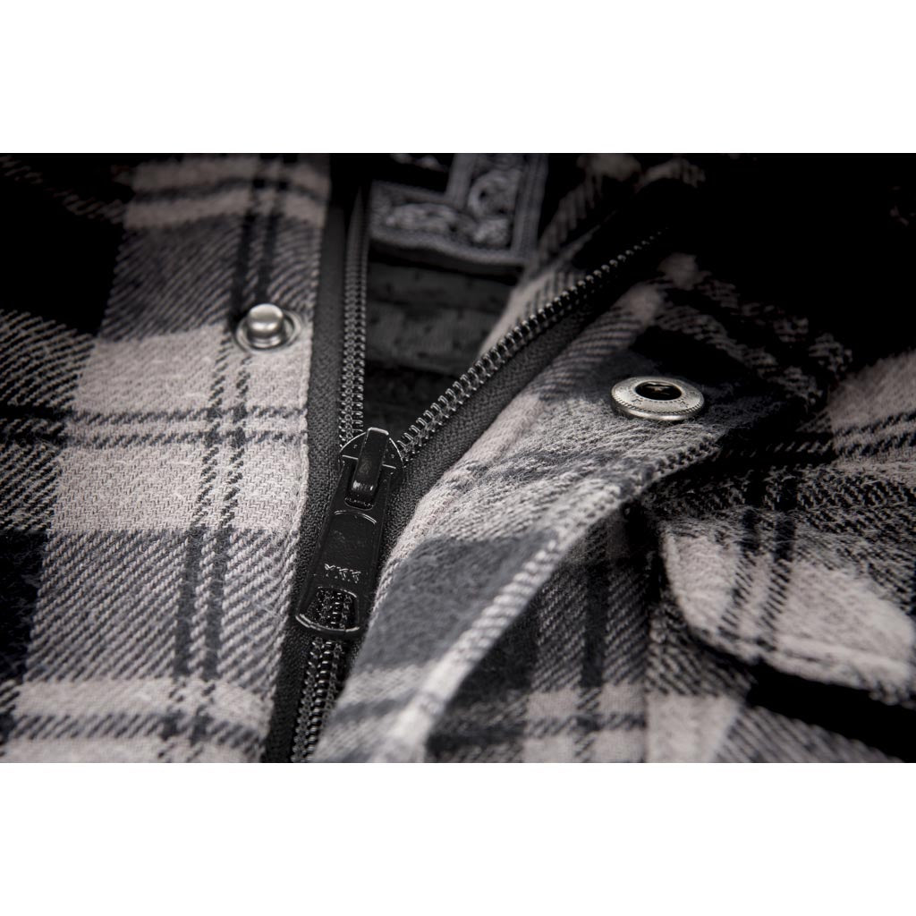Highway 21 Marksman Flannel Black/Grey - Close-Up of Partially Unzipped Front Zipper