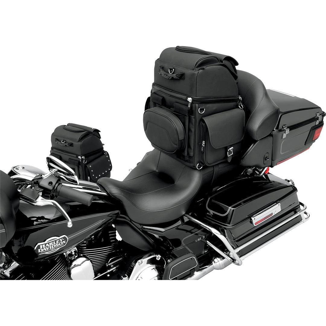 SADDLEMEN BR3400EX Combination Backrest, Backseat, and Sissy Bar Bag - Bag Set on Motorcycle Passenger Seat