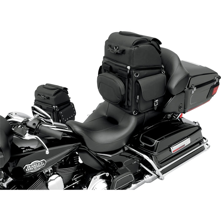 SADDLEMEN BR3400EX Combination Backrest, Backseat, and Sissy Bar Bag - Bag Set on Motorcycle Passenger Seat