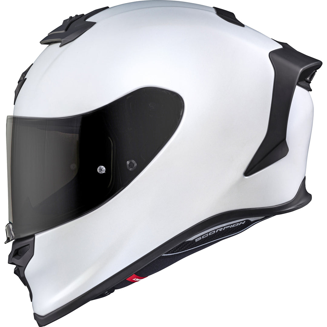 SCORPION EXO EXO-R1 Air Solid Helmet White - Side View with Dark Smoke Faceshield