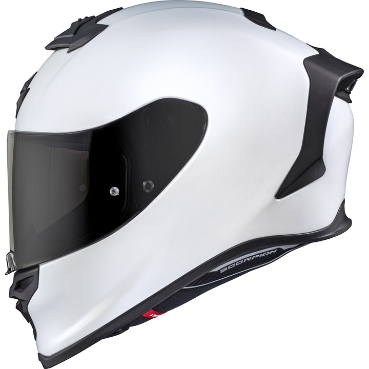 SCORPION EXO EXO-R1 Air Solid Helmet White - Side View with Dark Smoke Faceshield