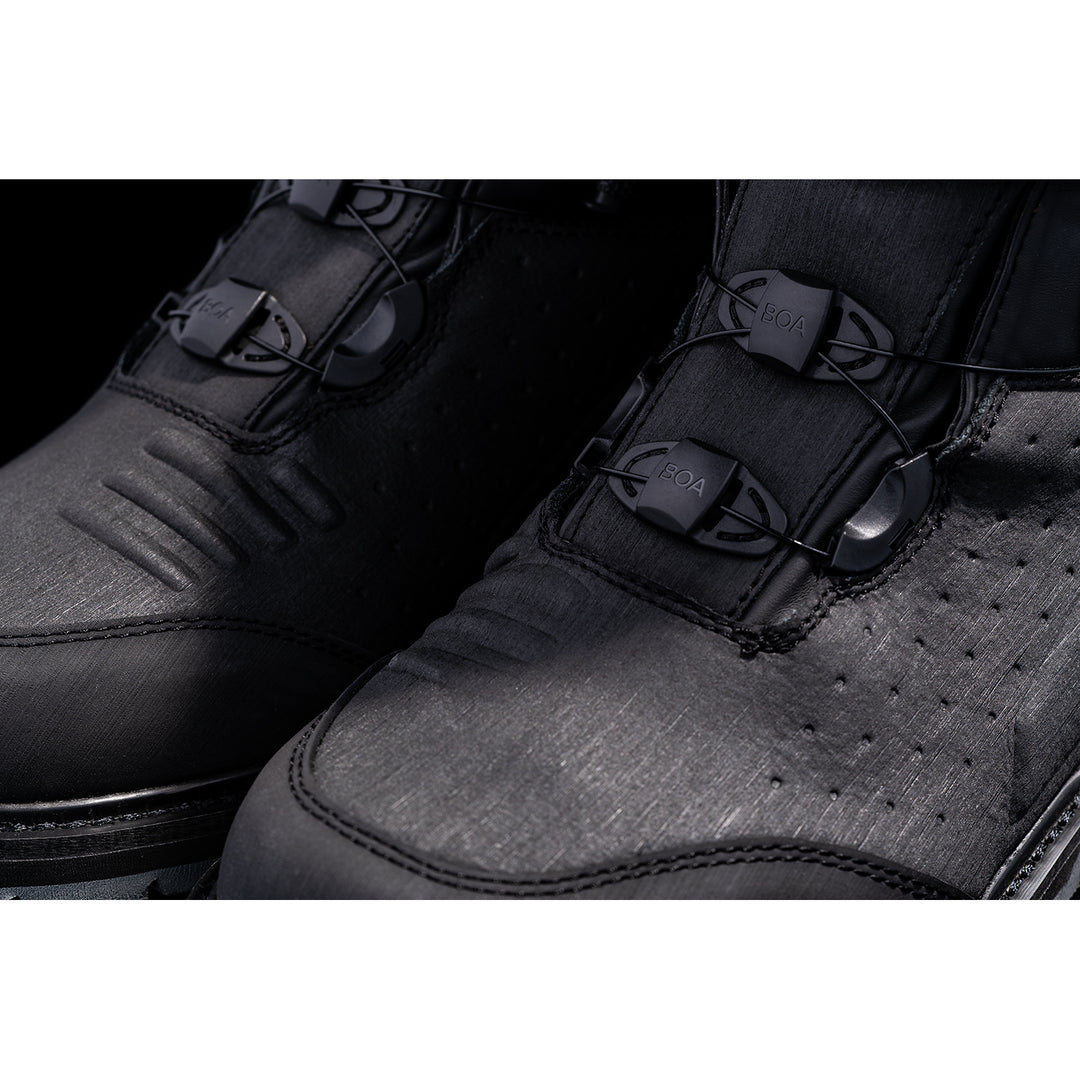 ICON Alcan Waterproof Boots Black - Close-Up of BOA Lacing