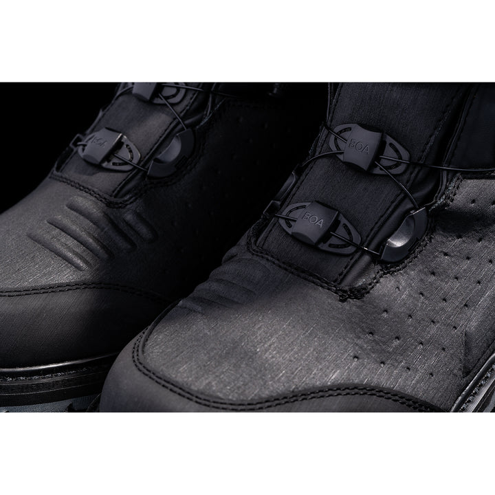 ICON Alcan Waterproof Boots Black - Close-Up of BOA Lacing