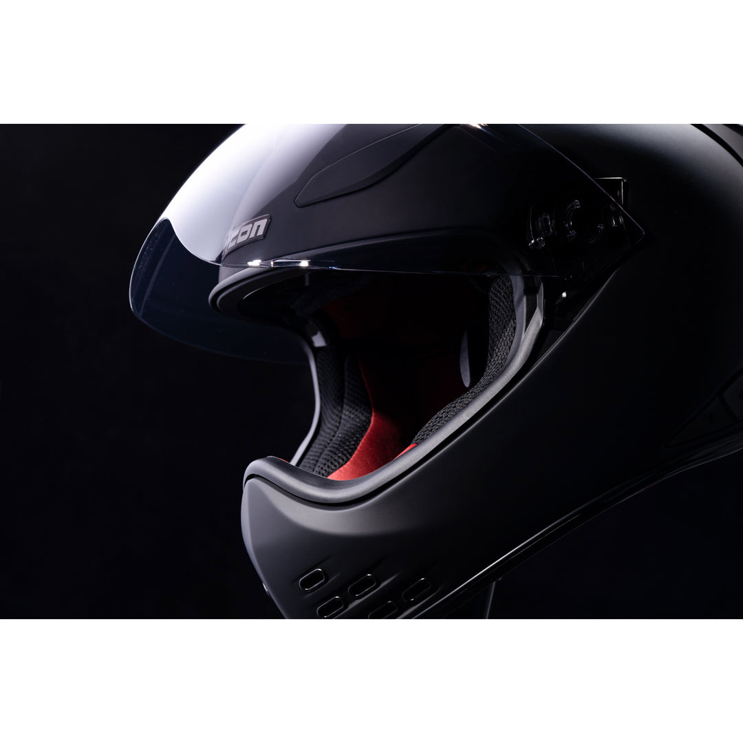 ICON Domain™ Cornelius Helmet Rubatone - Close-Up of Viewport with Faceshield Raised