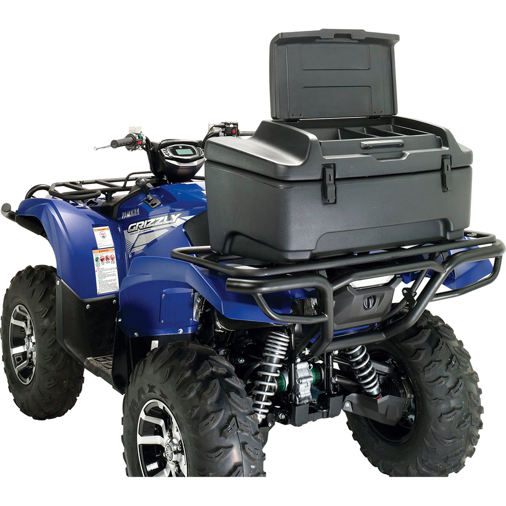 MOOSE UTILITY Two Tier Rear Storage Trunk - Rear Side View Installed on ATV with Open Top Section
