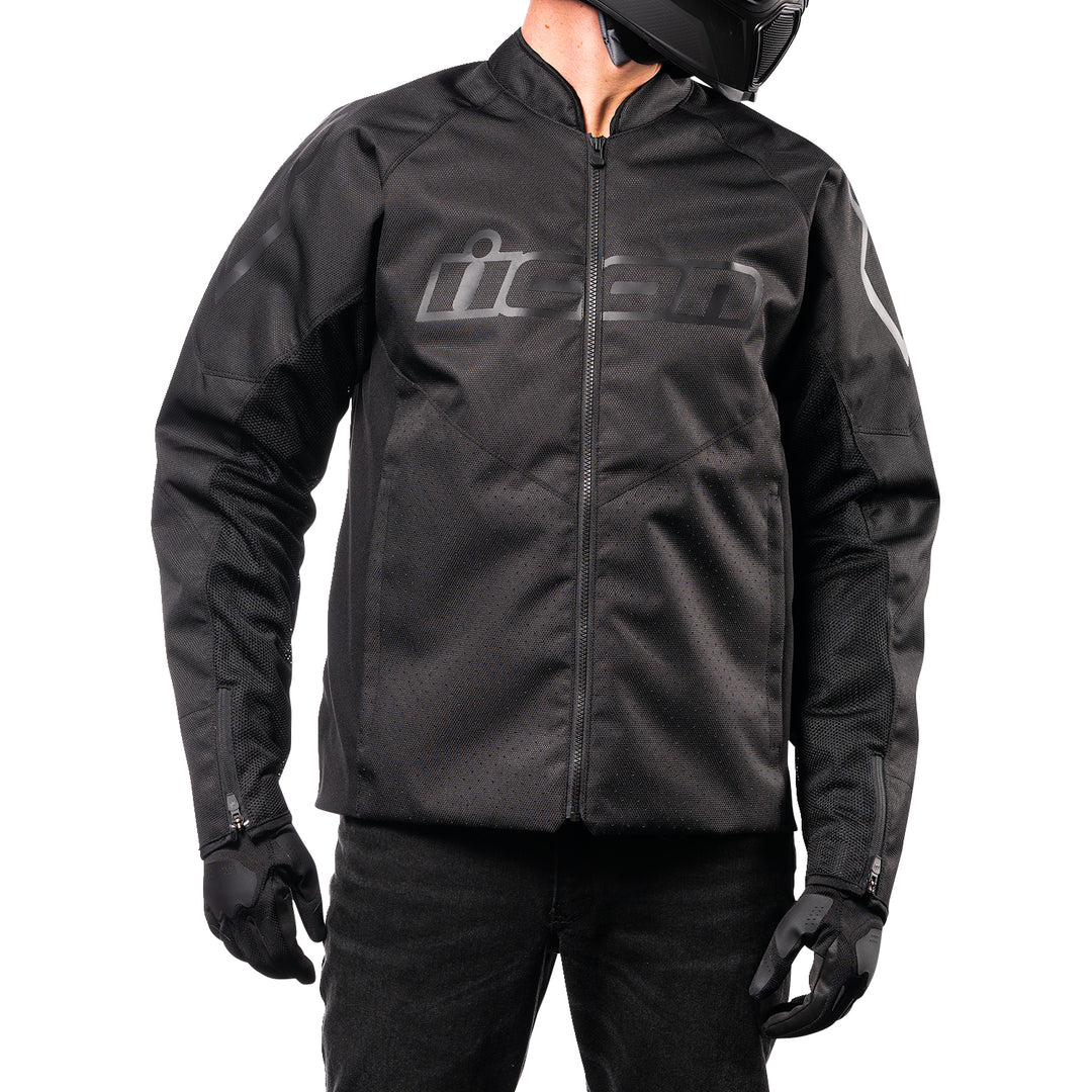 ICON Hooligan™ CE Jacket Black - Front View of Model Posing in Jacket