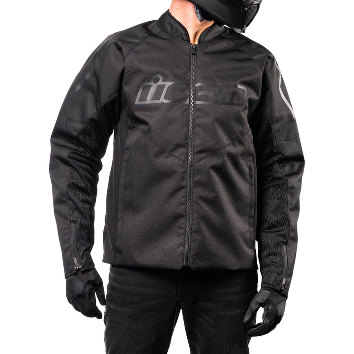 ICON Hooligan™ CE Jacket Black - Front View of Model Posing in Jacket