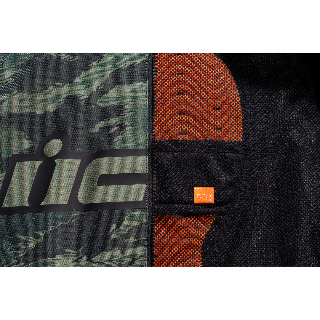 ICON Hooligan CE Tiger's Blood Jacket Green - Close-Up of Back Protector Insert Slot