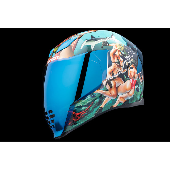ICON Airflite™ Pleasuredome4 Helmet Blue - Front Left Side View with Dark Studio Background