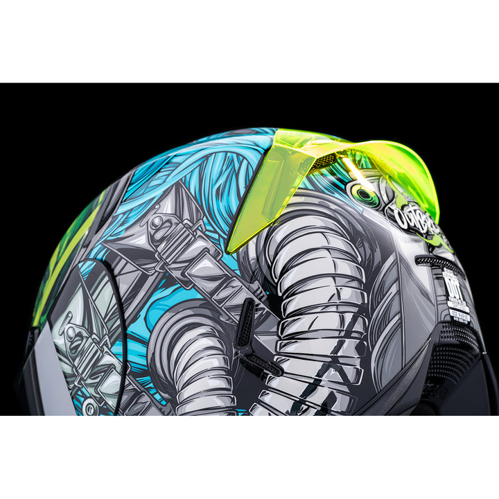 ICON Airframe Pro™ Outbreak Helmet Blue - Close-Up of Rear Left Side Details