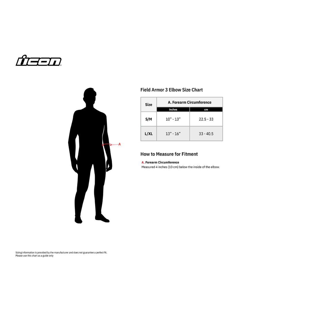 ICON Field Armor 3™ Elbows Black - Size Chart