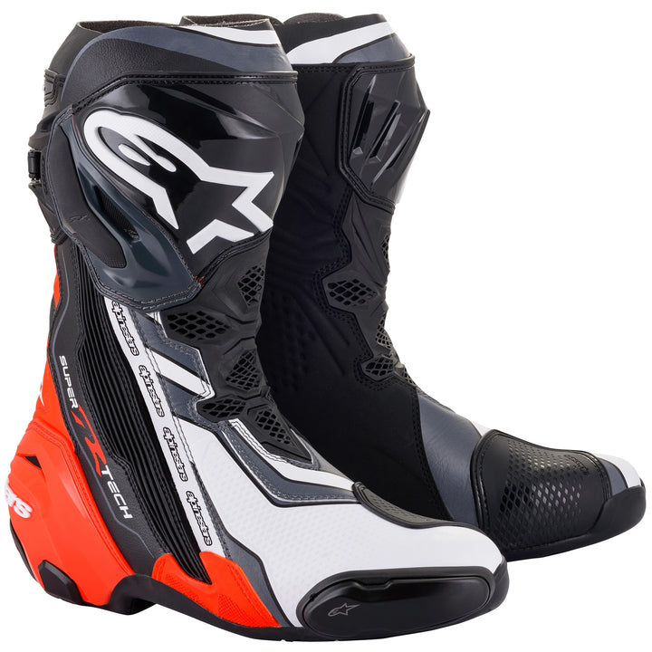Alpinestars Supertech R v2 Boot Black/Red Fluo/White/Gray - Front Side View of Pair