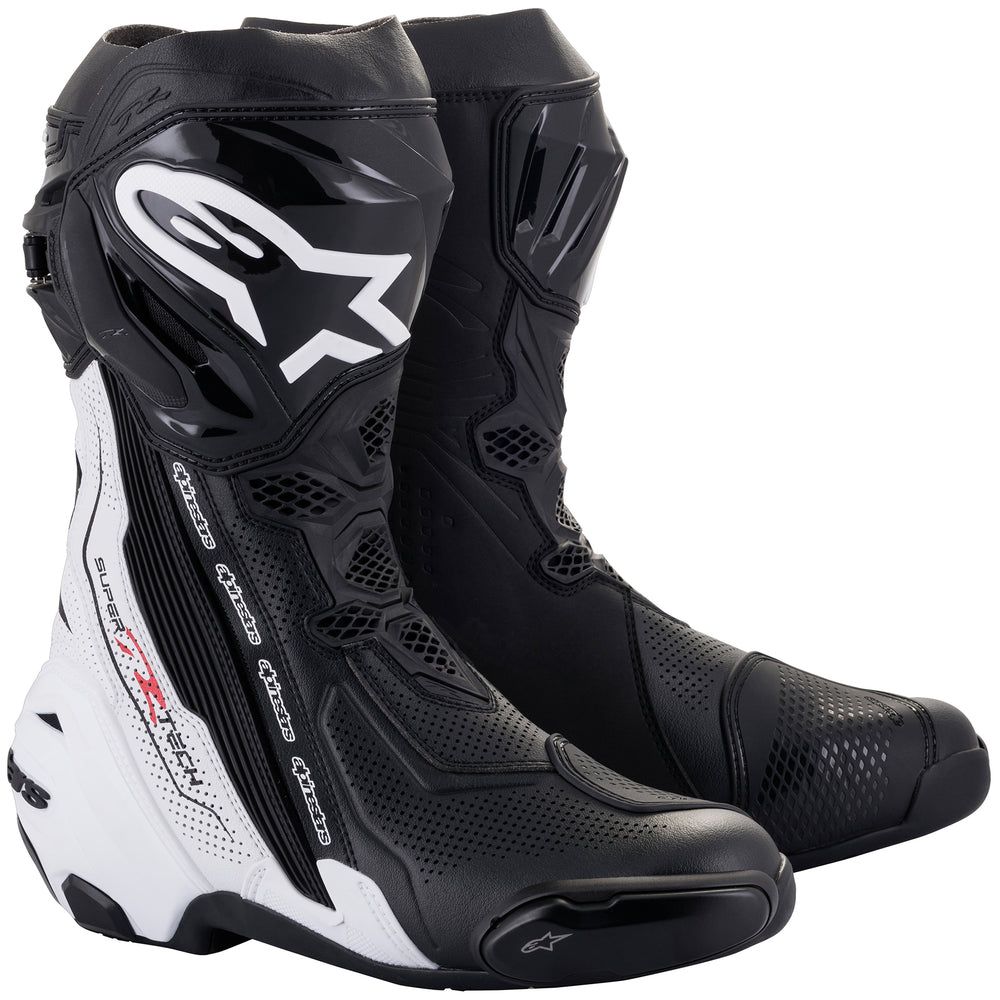 Alpinestars Supertech R v2 Vented Boot Black/White - Front Side View of Pair