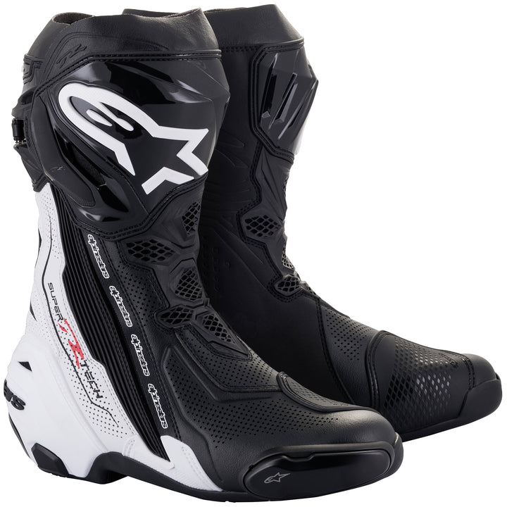 Alpinestars Supertech R v2 Vented Boot Black/White - Front Side View of Pair