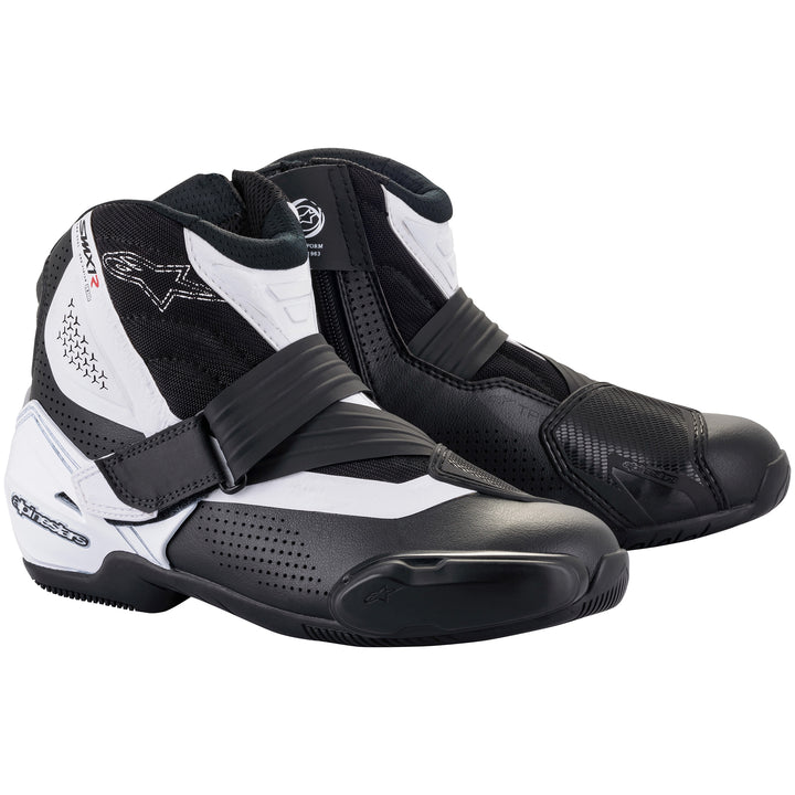 Alpinestars SMX-1 R v2 Vented Boot Black/White - Front Side View of Pair