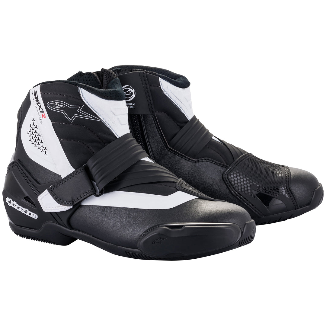 Alpinestars SMX-1 R v2 Boot Black/White - Front Side View of Pair