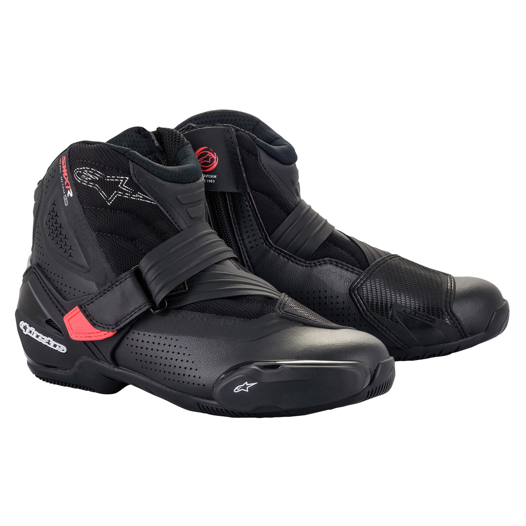 Alpinestars Stella SMX-1 R v2 Vented Boot Black/Diva Pink - Front Side View of Pair
