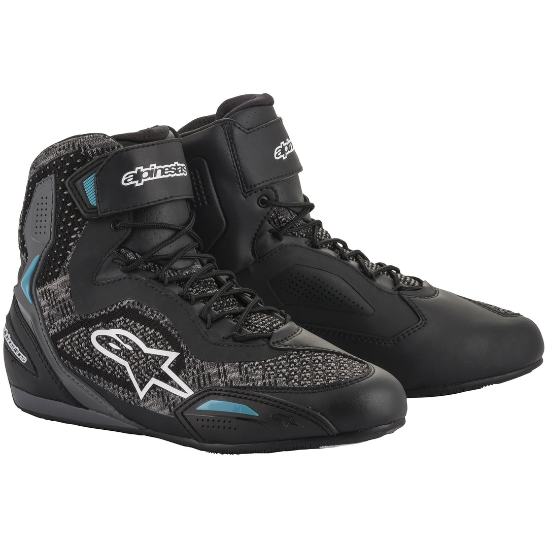 Alpinestars Stella Faster-3 Rideknit Riding Shoe Black/Teal - Front Side View of Pair