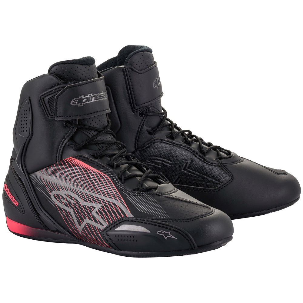 Alpinestars Stella Faster-3 Rideknit Riding Shoe Black/Silver/Diva Pink - Front Side View of Pair