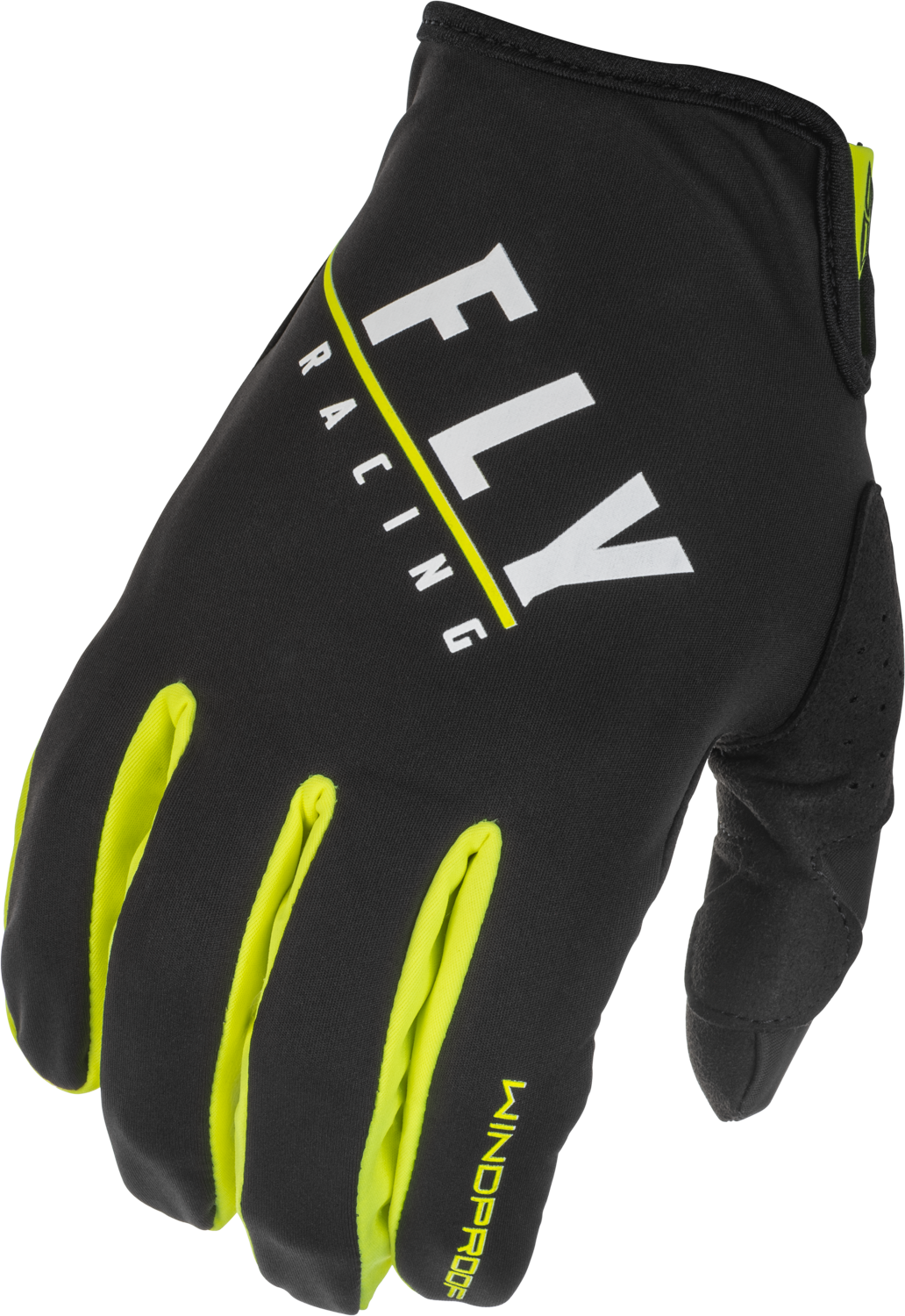 Fly Racing Youth Windproof Lite Gloves Black/Grey/Hi-Vis Yellow - Back of Hand View