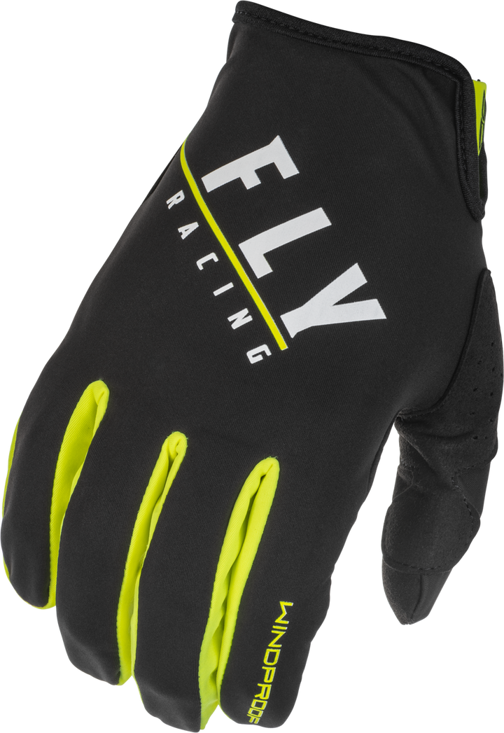 Fly Racing Youth Windproof Lite Gloves Black/Grey/Hi-Vis Yellow - Back of Hand View