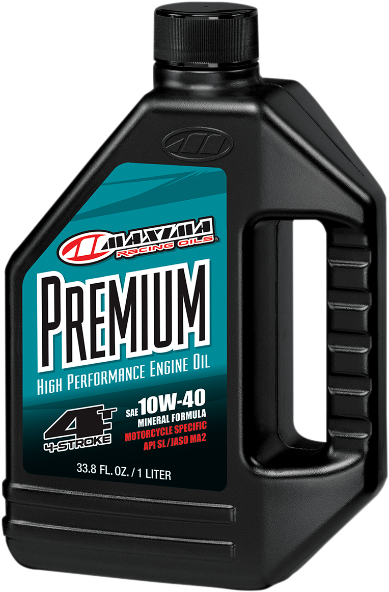MAXIMA RACING OIL Premium High Performance Mineral 4T Engine Oil - 10W40 - 1 liter - Front View of Bottle