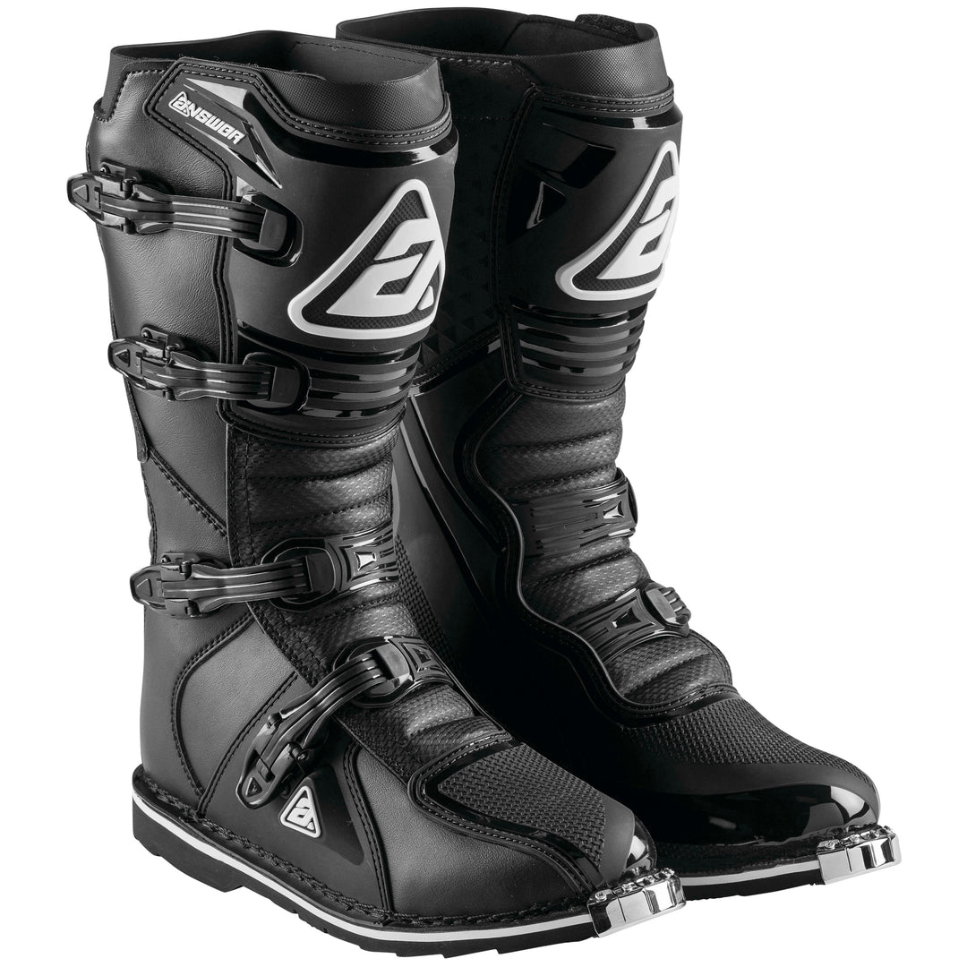 Answer Racing AR1 Race Boots Black - Front Side View of Pair