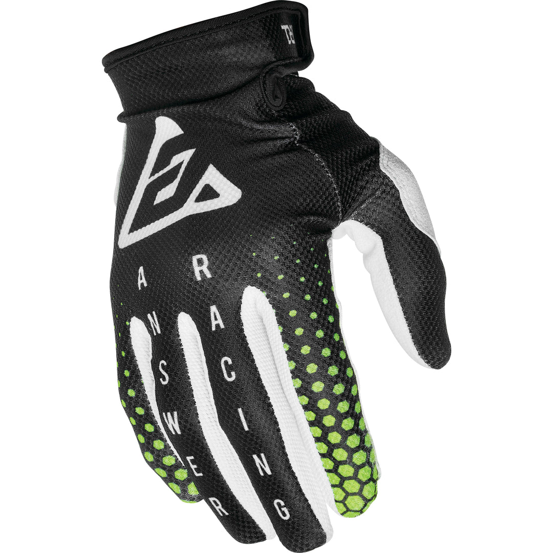Answer Youth A21 AR1 Swish Off Road Gloves Black/Green/White - Back of Hand View