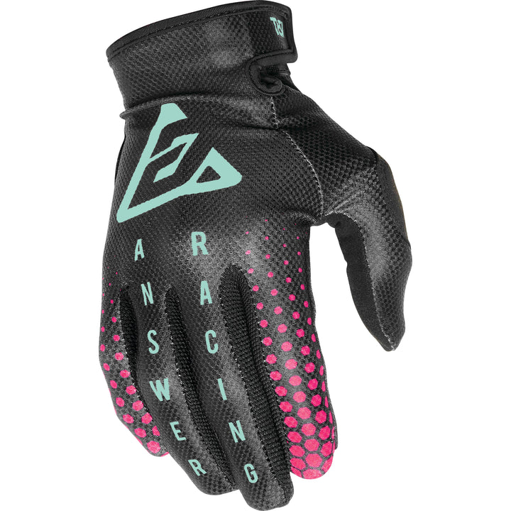 Answer Youth A21 AR1 Swish Off Road Gloves Black/Berry/Seafoam - Back of Hand View