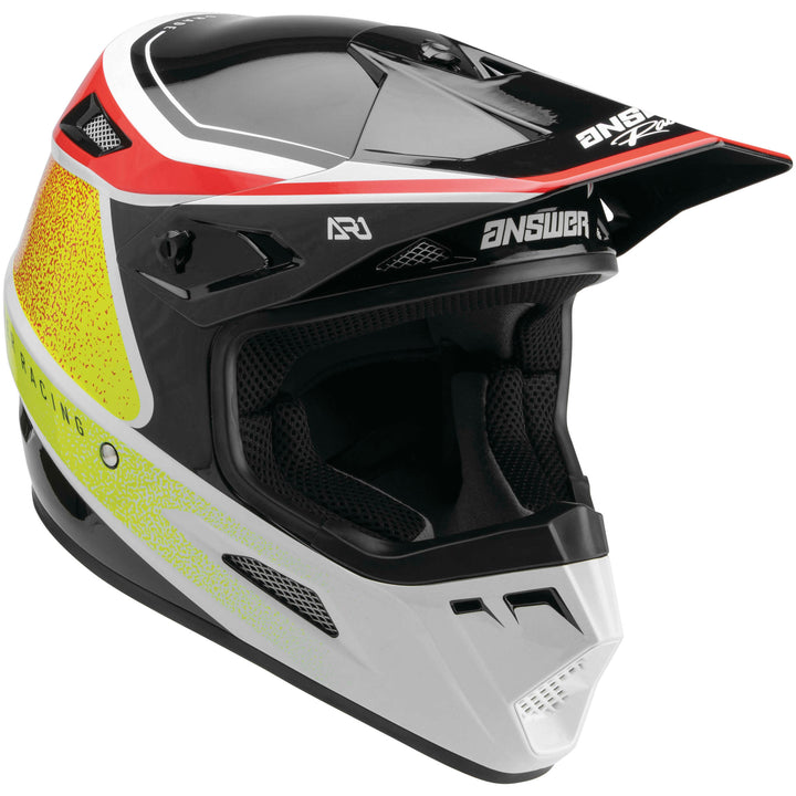 Answer AR1 Vivid Youth Off Road Helmet Answer Red/White/Hyper Acid - Front Right Side View