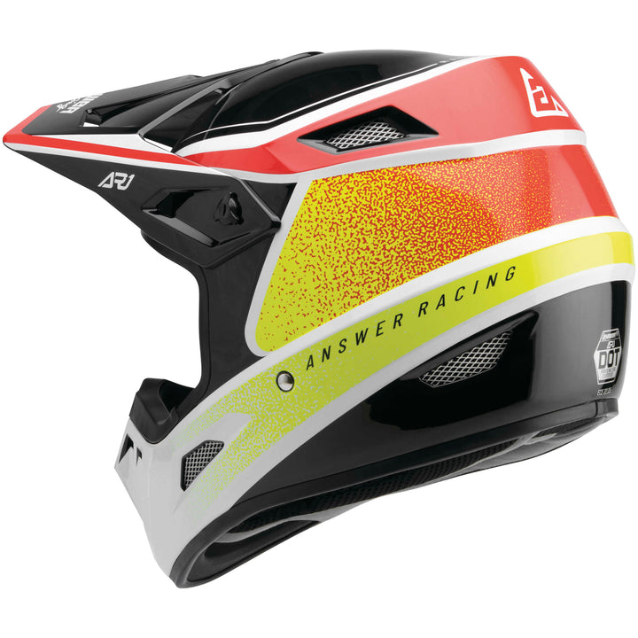 Answer AR1 Vivid Youth Off Road Helmet Answer Red/White/Hyper Acid - Rear Left Side View