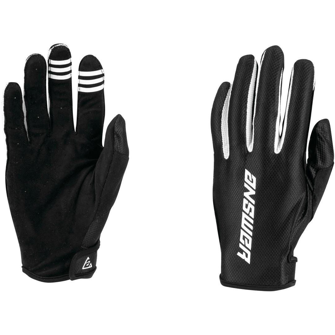 Answer Racing Youth Ascent Glove Black/White - Back of Hand and Palm Views of Pair
