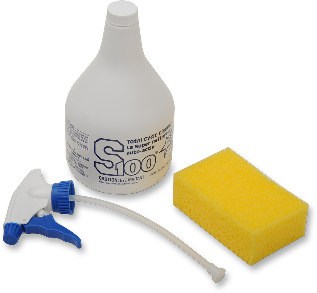 S100 Cleaner Deluxe Kit - 1 liter - Display View of Bottle, Sprayer, and Sponge