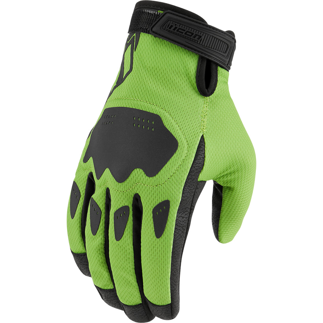 ICON Hooligan CE Gloves Green - Back of Hand View